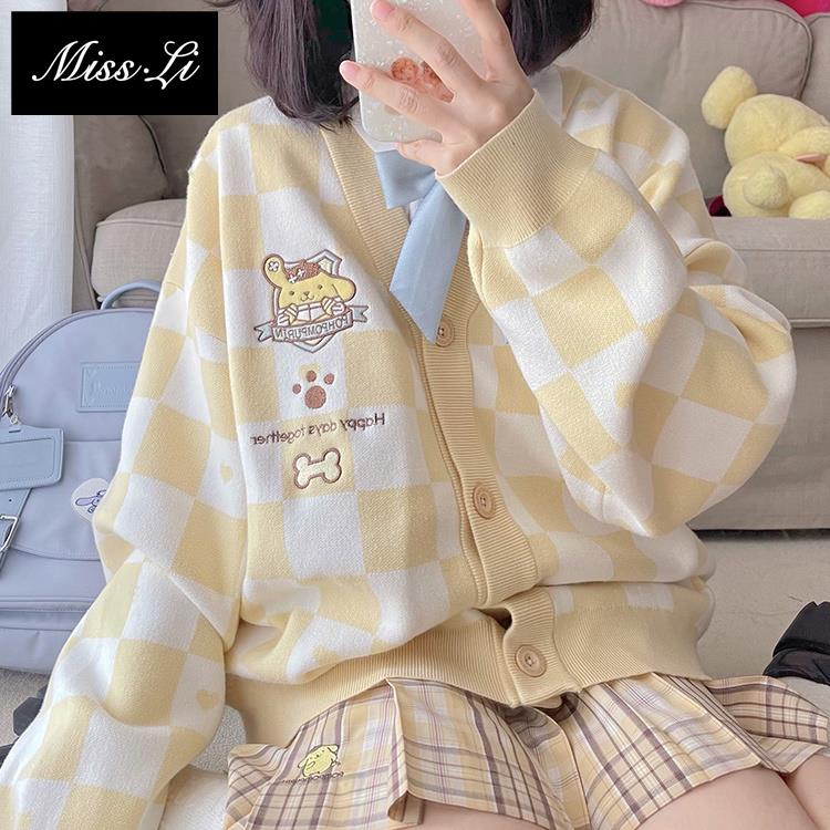 Áo khoác cardigan dáng rộng thêu hình chú chó dễ thương thời trang thu đông cho nữ sinh