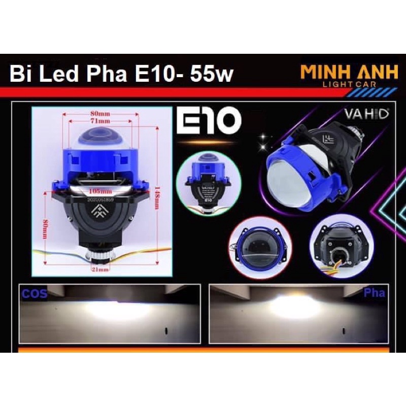 Bi pha led E10 60W trợ sáng pha 350%. Viền cắt Laser độ pha cho Ôtô, xe máy. Bảo hành 12 tháng