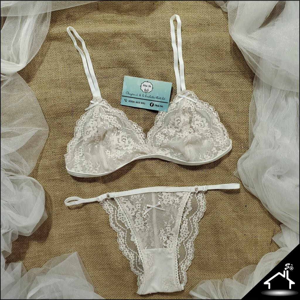 Bộ đồ lót sexy by Nhà Sò ren hoa nude mút rời quần dây NS136