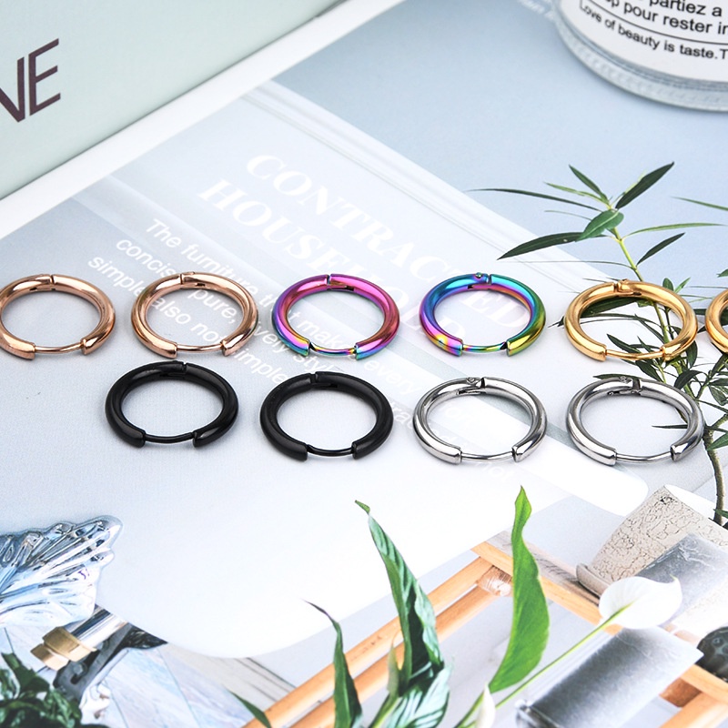 1 Khuyên Tai Tròn Đơn Giản Bằng Thép Không Gỉ Không Gây Dị Ứng