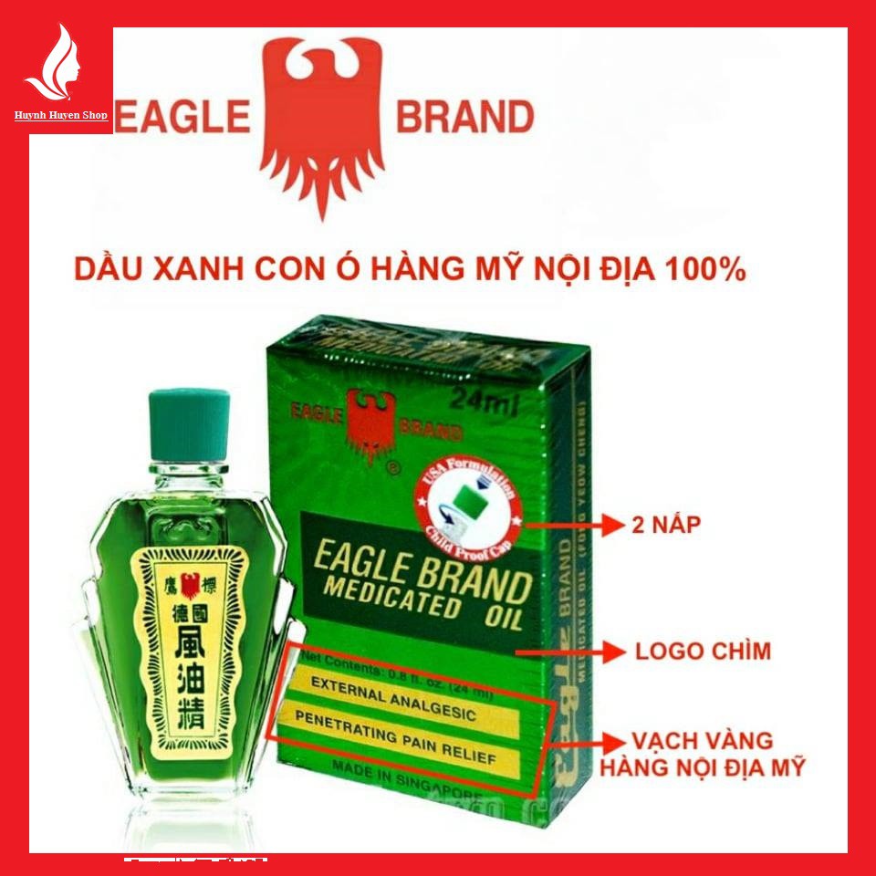 [chuẩn Auth USA] Dầu gió xanh con ó 2 nắp Mỹ Eagle Brand Medicated Oil 24ml