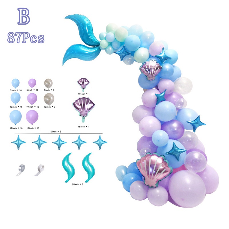 Set 87 Bong Bóng Nàng Tiên Cá Trang Trí Tiệc Sinh Nhật