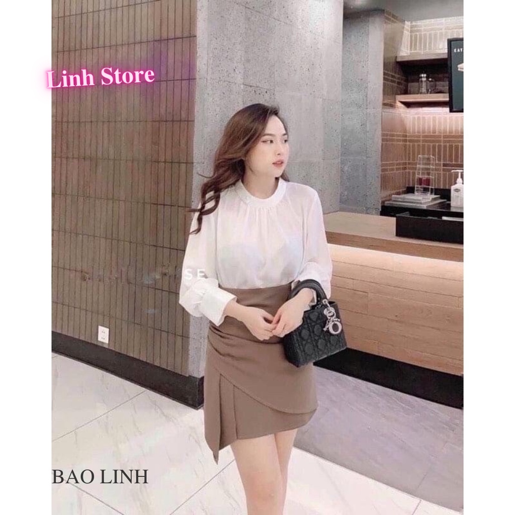 Chân Váy Ngắn Lưng Cao Nhún Eo Dáng Chữ A Phong Cách Công Sở Linh Store Mặc Đi Làm Đi Chơi