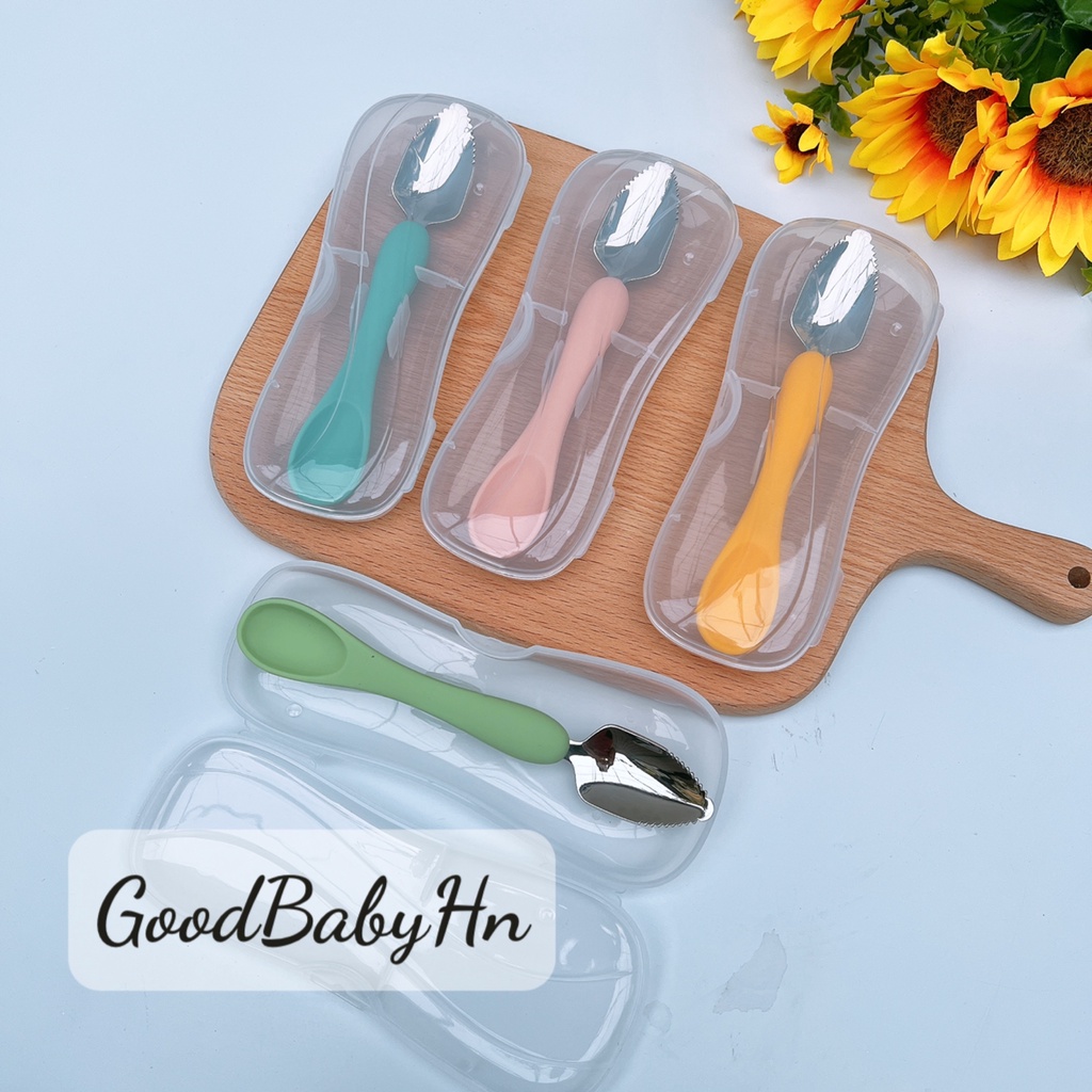Thìa nạo hoa quả 2 đầu tiện lợi dành cho bé (có hộp đựng sạch sẽ) 𝐃𝟖𝟎