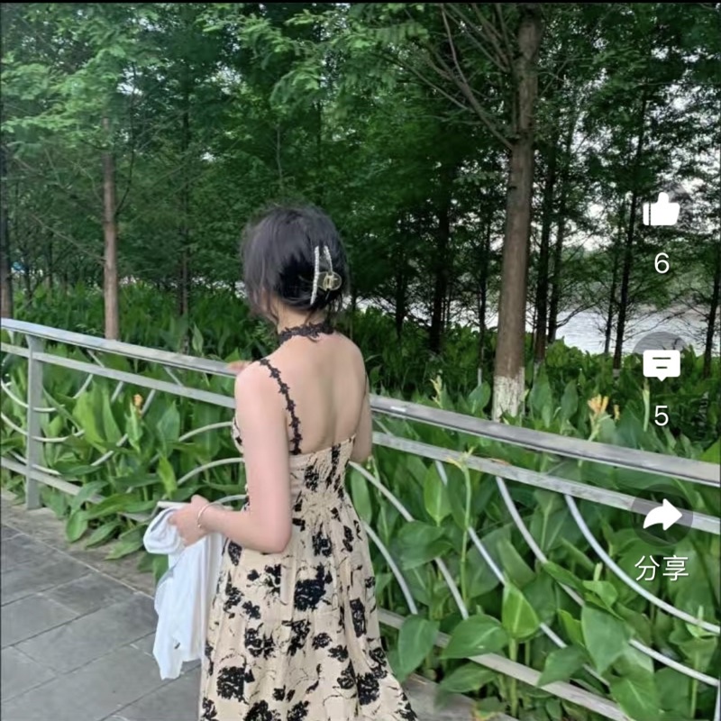 Đầm hai dây hoạ tiết hoa đen Bigsize 75kg