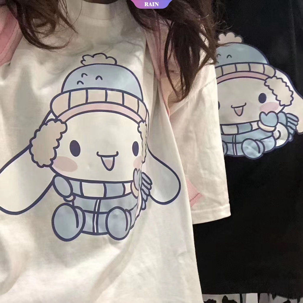 SANRIO Áo Thun Tay Ngắn Dáng Rộng In Họa Tiết Hoạt Hình Cinnamoroll Nhật Bản Thời Trang Mùa Hè 2022 Cho Nữ