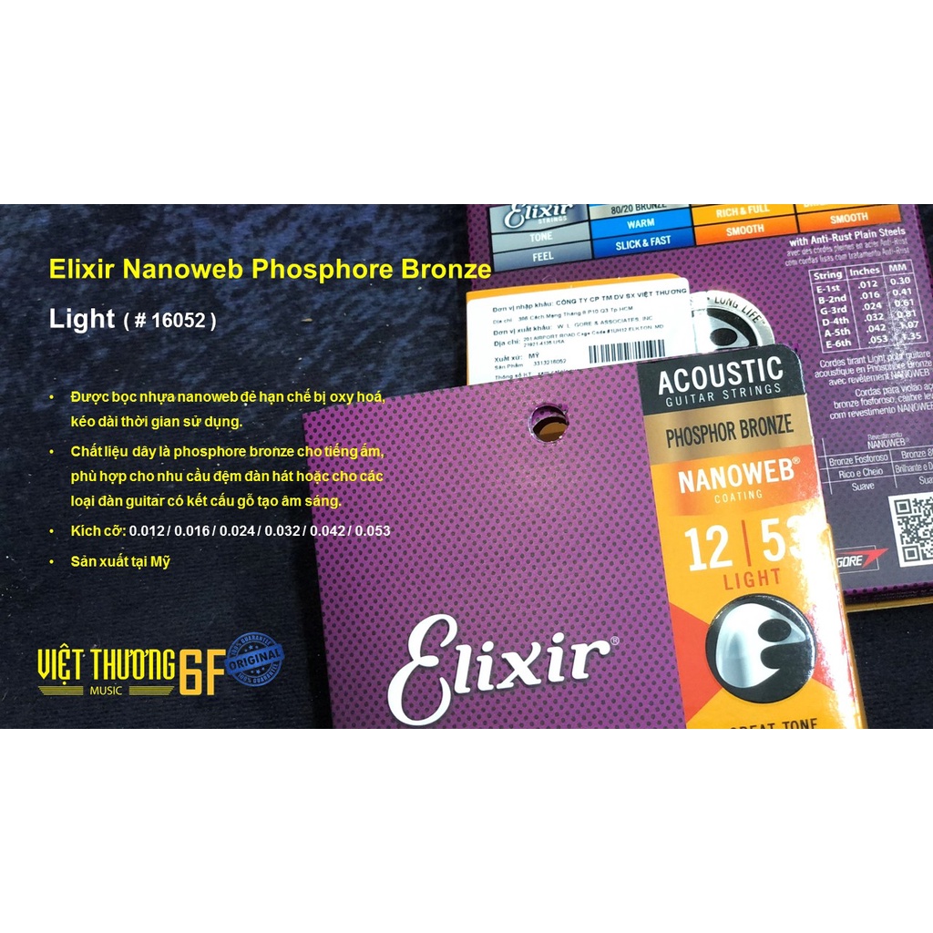 Bộ dây đàn guitar thùng  nhập khẩu chính hãng Elixir