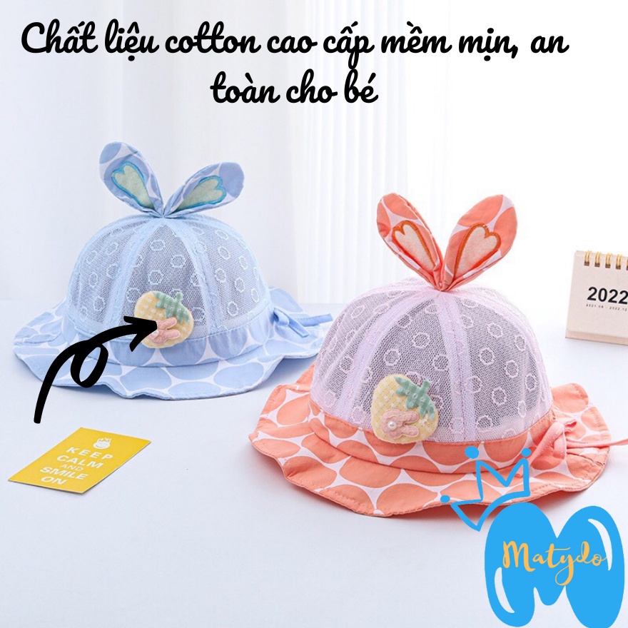 Mũ cho bé trai bé gái MATYDO rộng vành trẻ em hình dâu lưới có dây rút điều chỉnh đáng yêu phụ kiện mũ nón