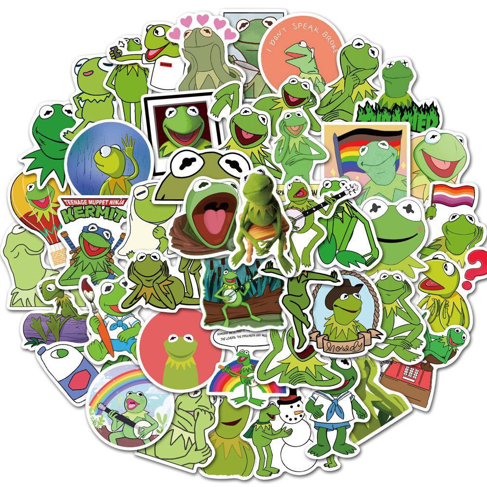 Y&P| Hình Dán Chống Nước Kermit the Frog Phim Hoạt Hình Mũ Bảo Hiểm Máy Tính Xách Tay Hành Lý Dán Thiết Lập, 50 tờ
