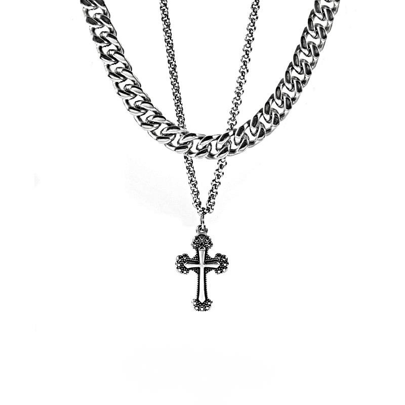 Vòng cổ Hai Lớp Mặt Thánh Giá Thời Trang Xu Hướng Đường Phố Cho Nam Và Nữ