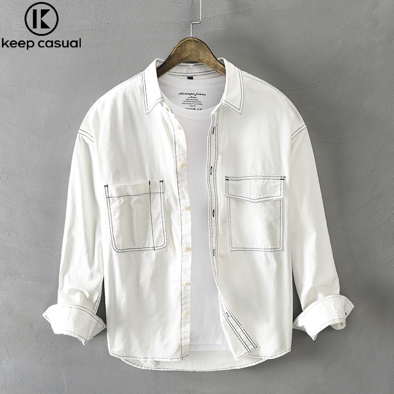 Keep Casual Áo Khoác Cotton Tay Dài Phong Cách Thời Trang Hong Kong Cho Nam Giới