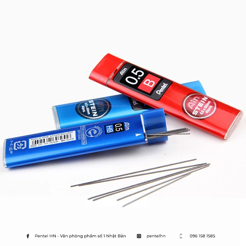 Ruột Chì Kim Pentel Ain Stein 2B Ngòi 0.2/0.3/0.5/0.7/0.9mm  | Cấu Trúc Tổ Ong Siêu Cứng | Nét Viết Trơn Mượt