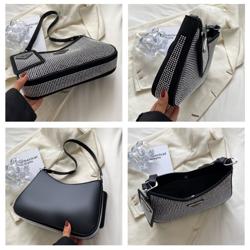 Set Túi Xách Đeo Vai + Ví Cầm Tay Đính Kim Cương Giả Đơn Giản Thời Trang 2022 Cho Nữ