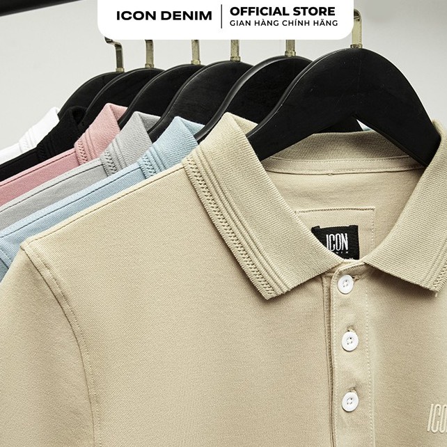 Áo Thun Có Cổ Polo Trơn ICON DENIM 6 Màu Phom Slim-fit Vải Cá Sấu In Logo Nổi 3D Co Giãn Tốt, Thoáng Mát - Hàng mới về