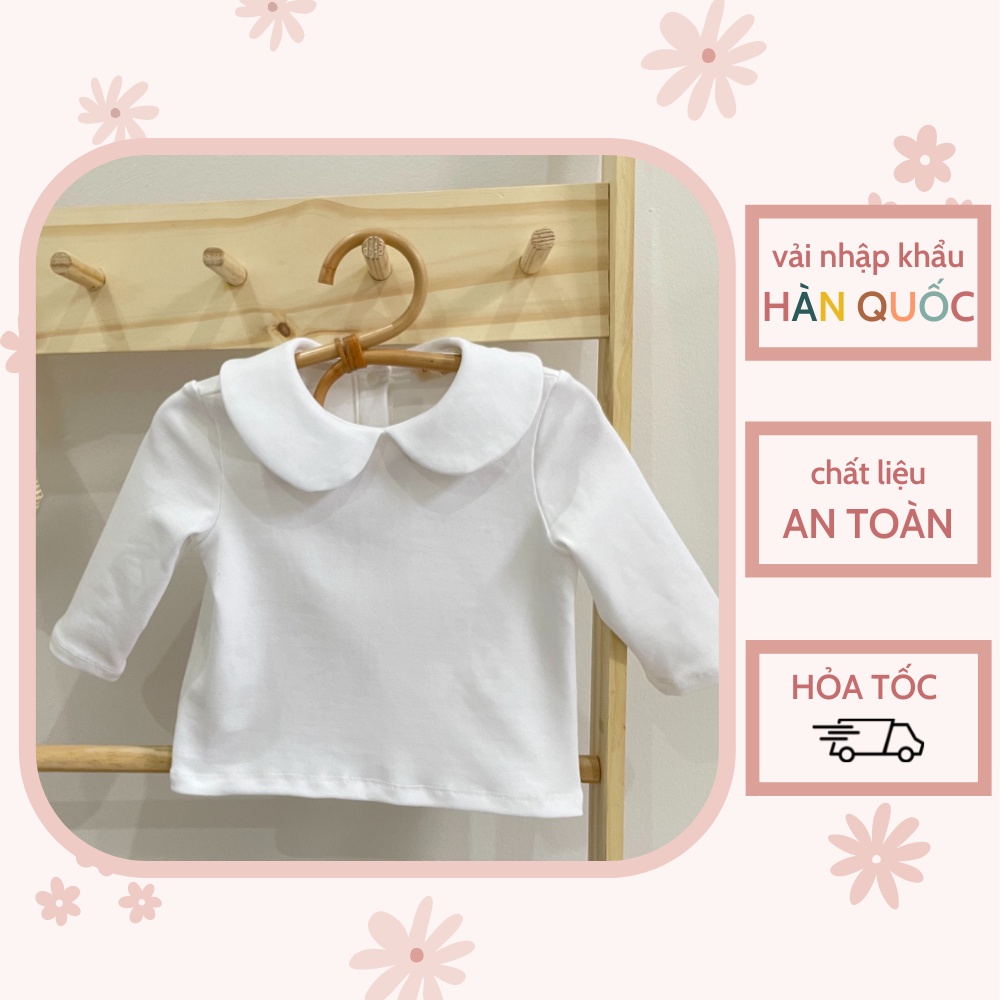 Áo thun cotton cổ sen cho bé gái BERRYBABY Áo dài tay cotton trắng Hàn Quốc cao cấp  - Áo Aria