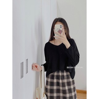 Áo len cổ tim dáng ngắn