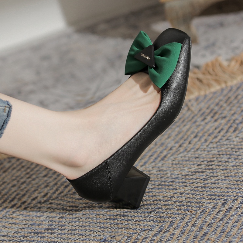 Giày Cao Gót Da Mềm Mũi Vuông Thoải Mái Phong Cách Hàn Quốc Cho Nữ Size 34-40
