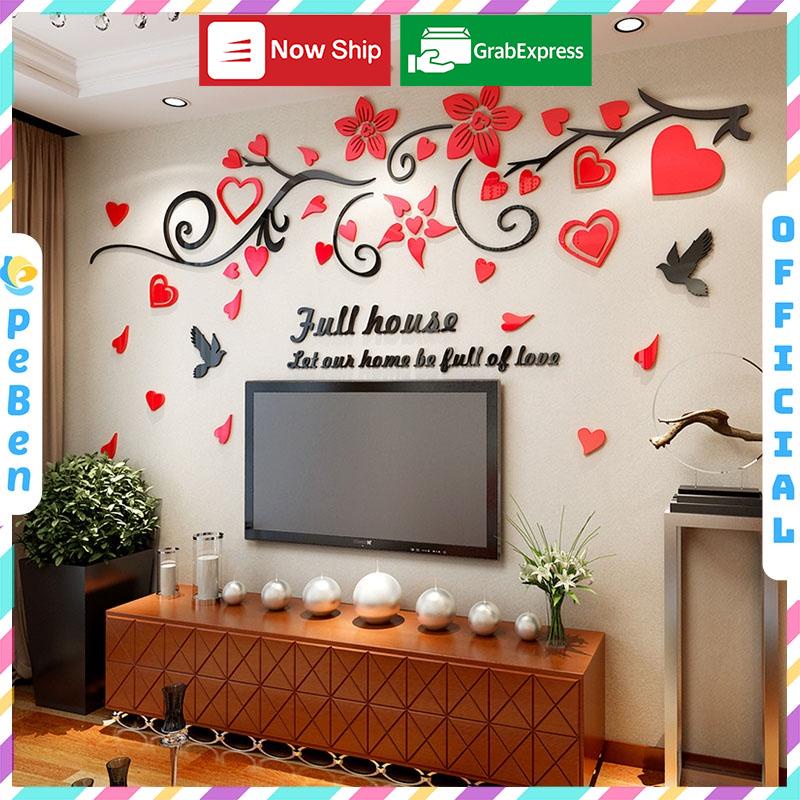 Tranh dán tường mica 3d decor khổ lớn ngôi nhà tràn đầy yêu thương trang trí phòng ngủ, phòng cưới Nhiều Size - EPeBen