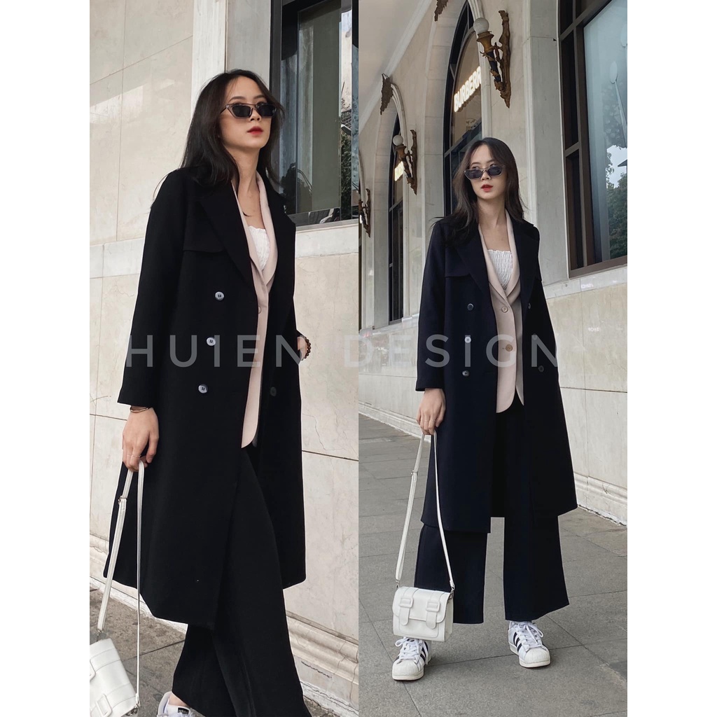 Áo khoác măng tô hàng thiết kế Huien Design form Hàn Quốc, trẻ trung, thời trang thu đông, có dây đai buộc đi kèm