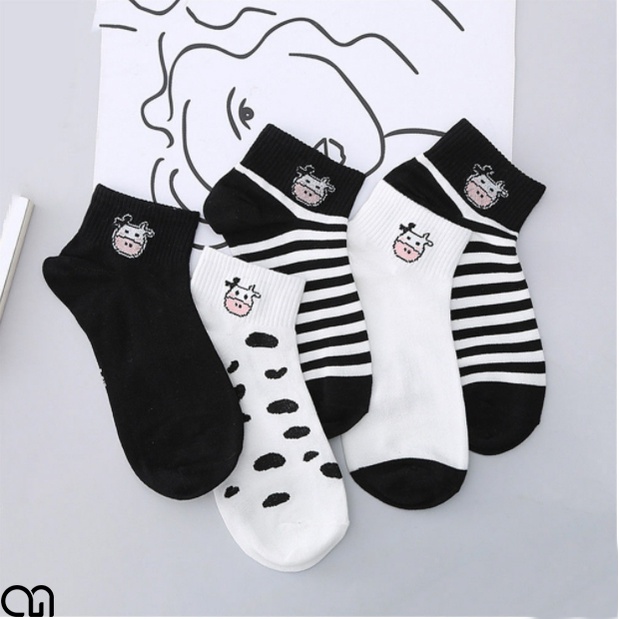 Tất Vớ Cổ Ngắn Nam Nữ Họa Tiết Bò Sữa Cotton Style Phong Cách Hàn Quốc Cao Cấp Giúp Khử Mùi