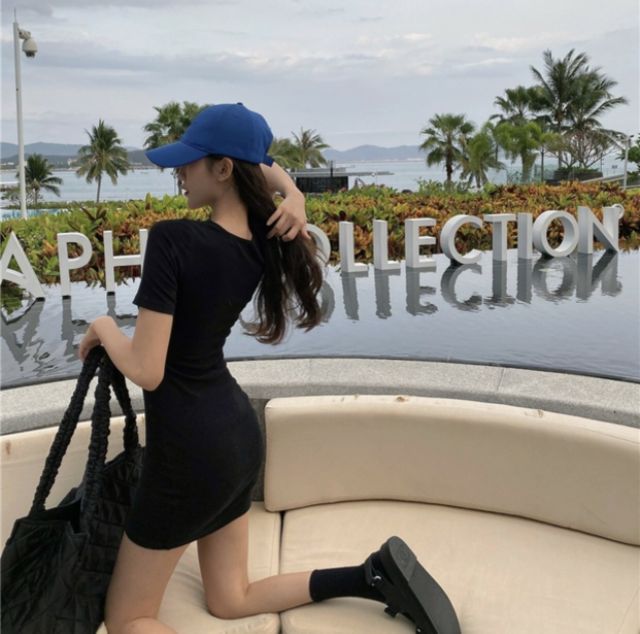 Đầm ôm body cúc bấm tay ngắn sexy thun gân co giãn | BigBuy360 - bigbuy360.vn