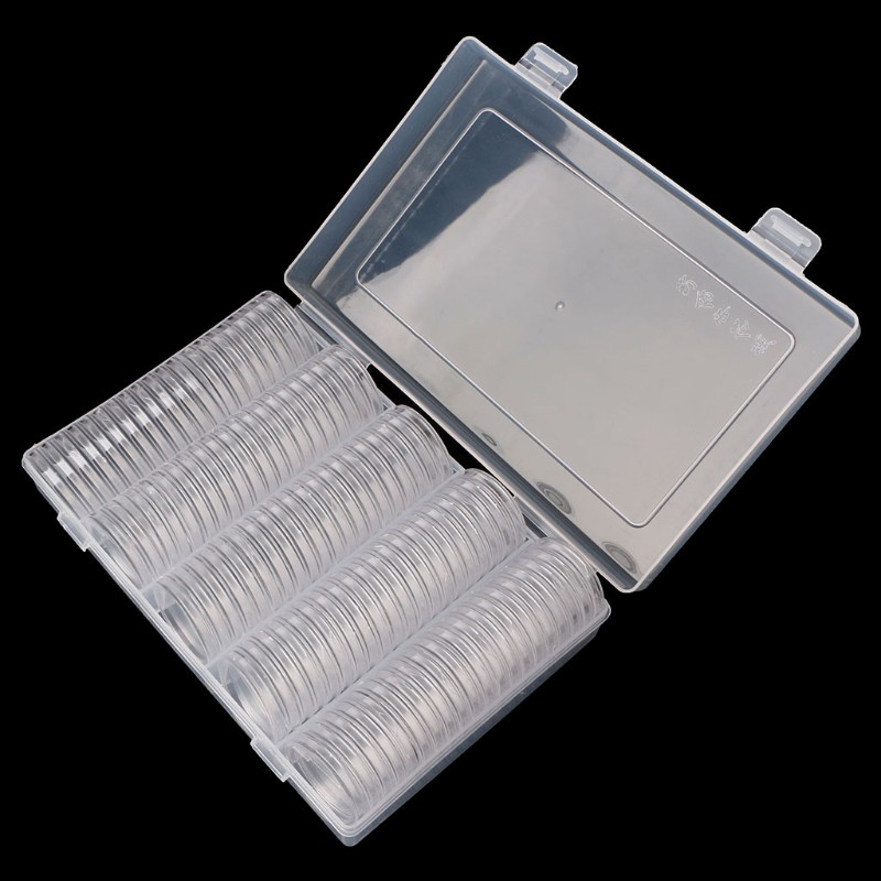 ❤❤ 30mm Coin Holder Capsule Storage Box With Two White Pad Rings For 25mm 27mm