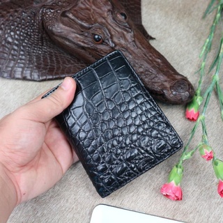 SẴN  Ví nam đứng 2 mặt da cá sấu Konavis cao cấp làm từ vân bụng cá sấu màu đen thiết kế 3 ngăn tiện lợi - CW02-01B