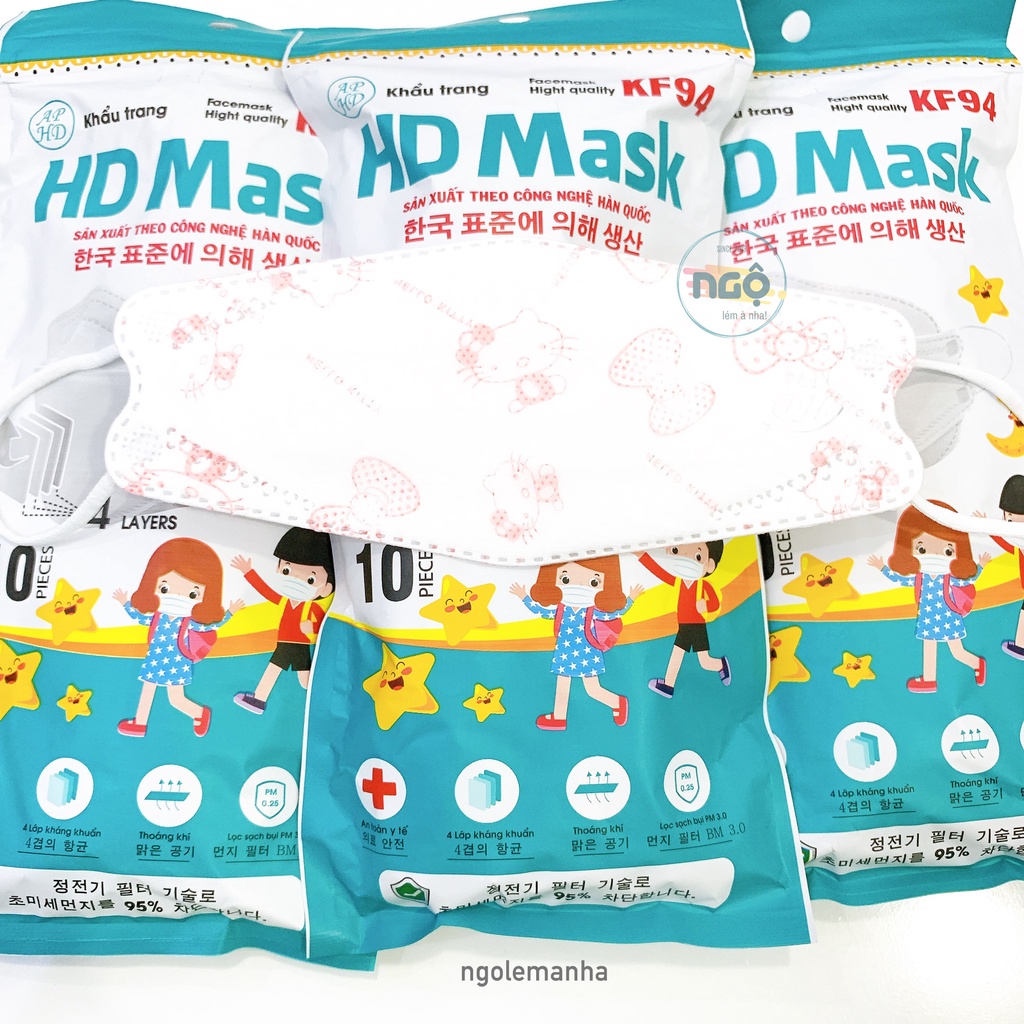 [CHÍNH HÃNG] SET 50 CHIẾC KHẨU TRANG TRẺ EM KF94 4 Lớp HD KIDS MASK - An Phong Hoàng Dũng Chống Bụi Mịn Và Kháng Khu