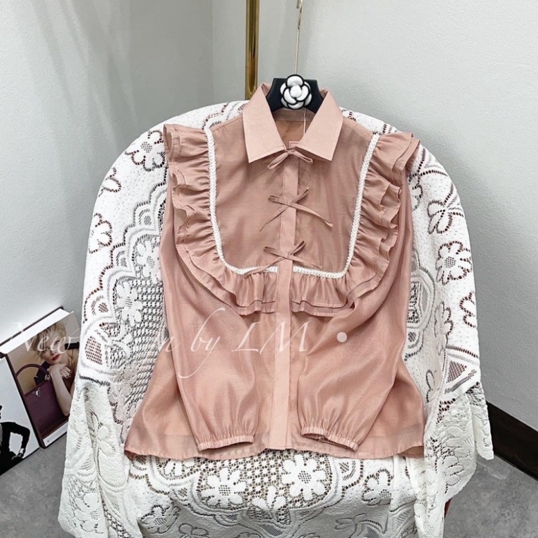 Áo sơ mi cổ bẻ thiết kế_451 ulzzang babydoll bánh bèo nội y xanh