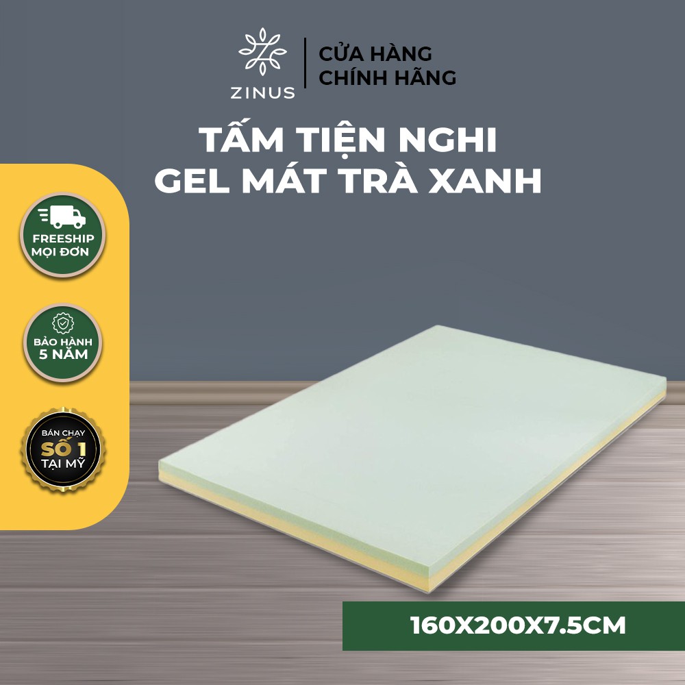 [Mã LIFEZI99 giảm 8% tối đa 50K đơn 99K] Tấm Tiện Nghi Gel Mát Trà Xanh Zinus 160x200x7.5cm