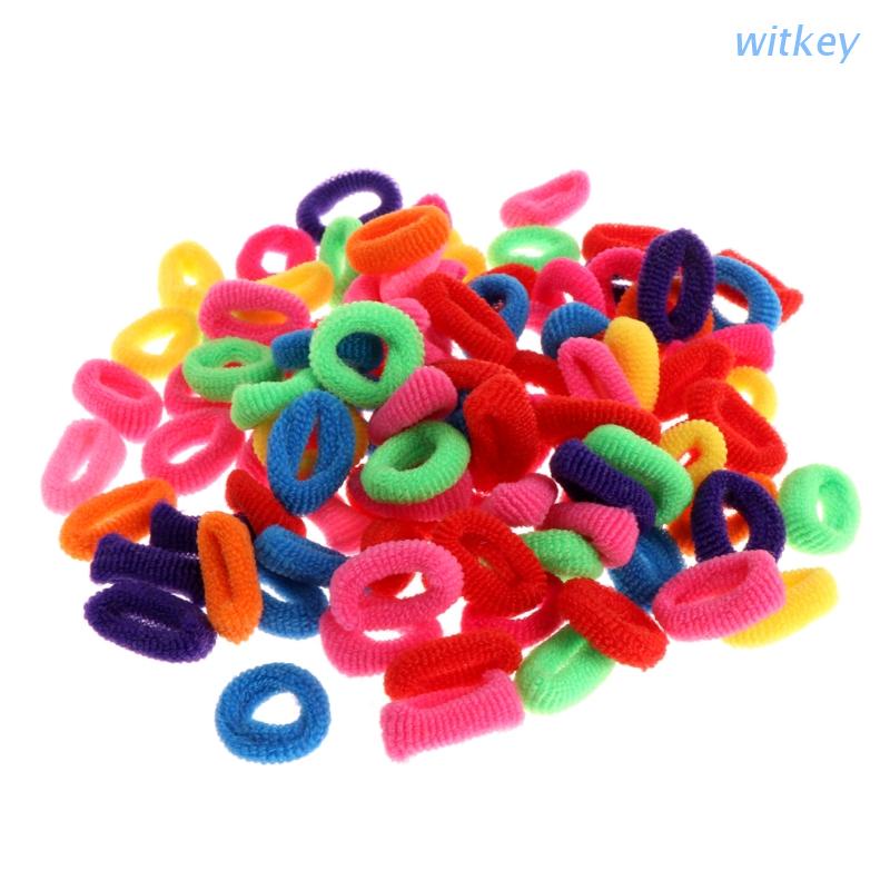 Set 100 Dây Cột Tóc Co Giãn Nhỏ Nhiều Màu Sắc Cho Bé Gái