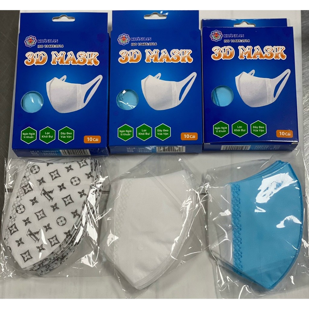 SỈ 50 HỘP Khẩu trang 3D  Mask kháng khuẩn cao cấp (HỘP 10 CÁI)  màu XANH  KHÁNH AN