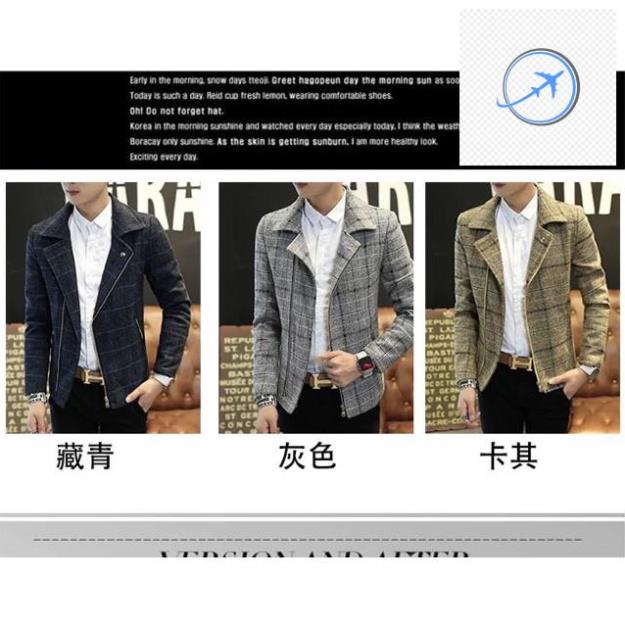 (Sẵn) Áo vest nam dạ kẻ dáng ngắn kéo khoá mặc được nhiều kiểu thời trang Hàn Quốc - XN08