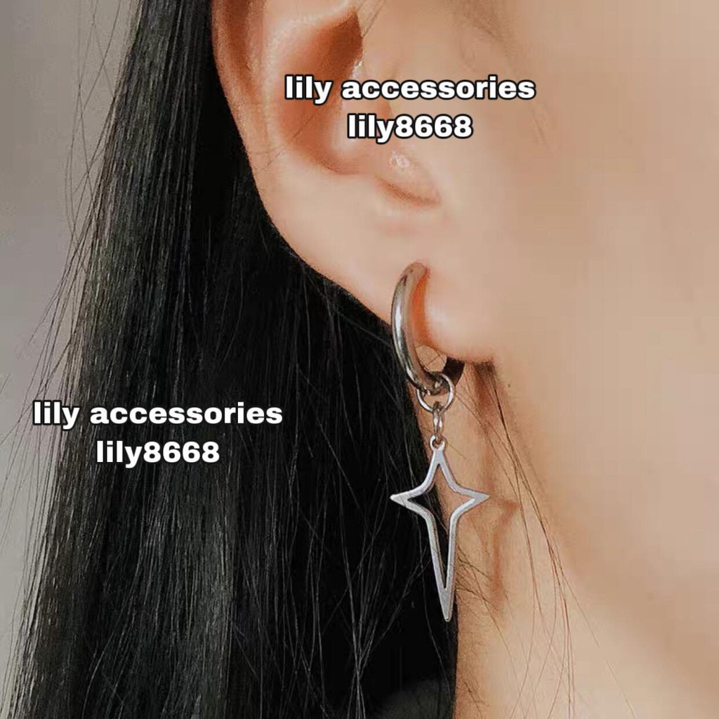Cross Hoop Earring khuyên tai titan thánh giá sao không gỉ không đen không dị ứng nam nữ Uniex bts