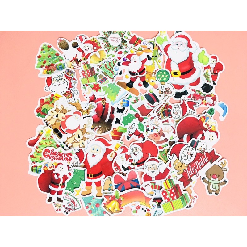 sét 30-50 sticker noel giáng sinh ép lụa cắt laze bóc dán