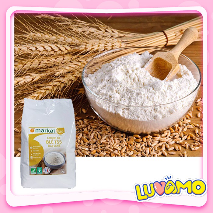 Bột mì hữu cơ nguyên cám trắng đa dụng organic làm bánh cho bé markal T55 luvamo TP08