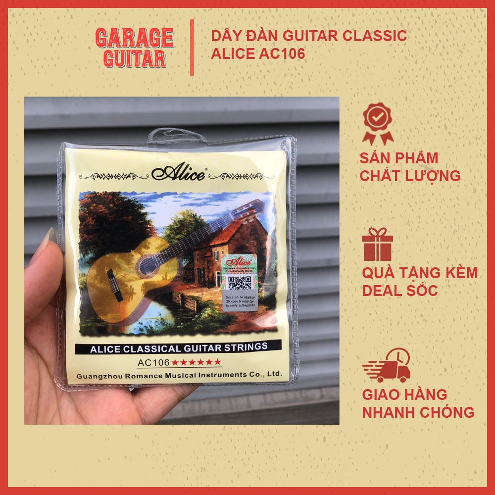 Dây Đàn nylon giá rẻ dành cho đàn Guitar Classic CHÍNH HÃNG Alice AC106 màu trắng - Garage Guitar