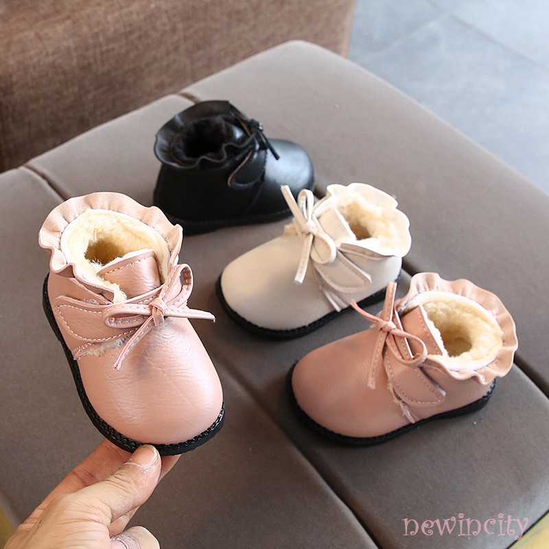 Giày Bốt Da Phối Nơ Xinh Xắn Cho Bé Gái