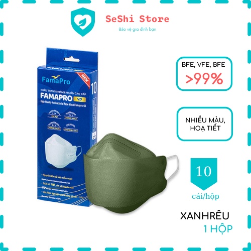 Khẩu trang y tế 4D Famapro Trắng KF94 3 lớp kháng khuẩn Hộp 10 cái