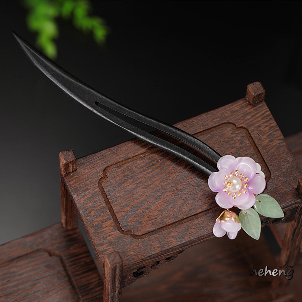 Đũa Gỗ Mun Màu Hồng Hoa Tạo Kiểu Tóc Cho Sườn Xám / Hán Phục