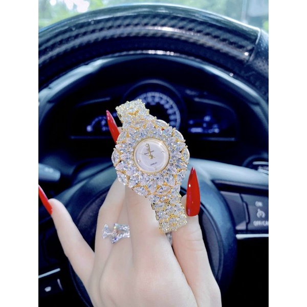 Đồng hồ đeo tay nữ, đồng hồ nữ Royal Crown nạm kim cương nhân tạo siêu cấp, sáng lấp lánh, full box sang chảnh cho nữ