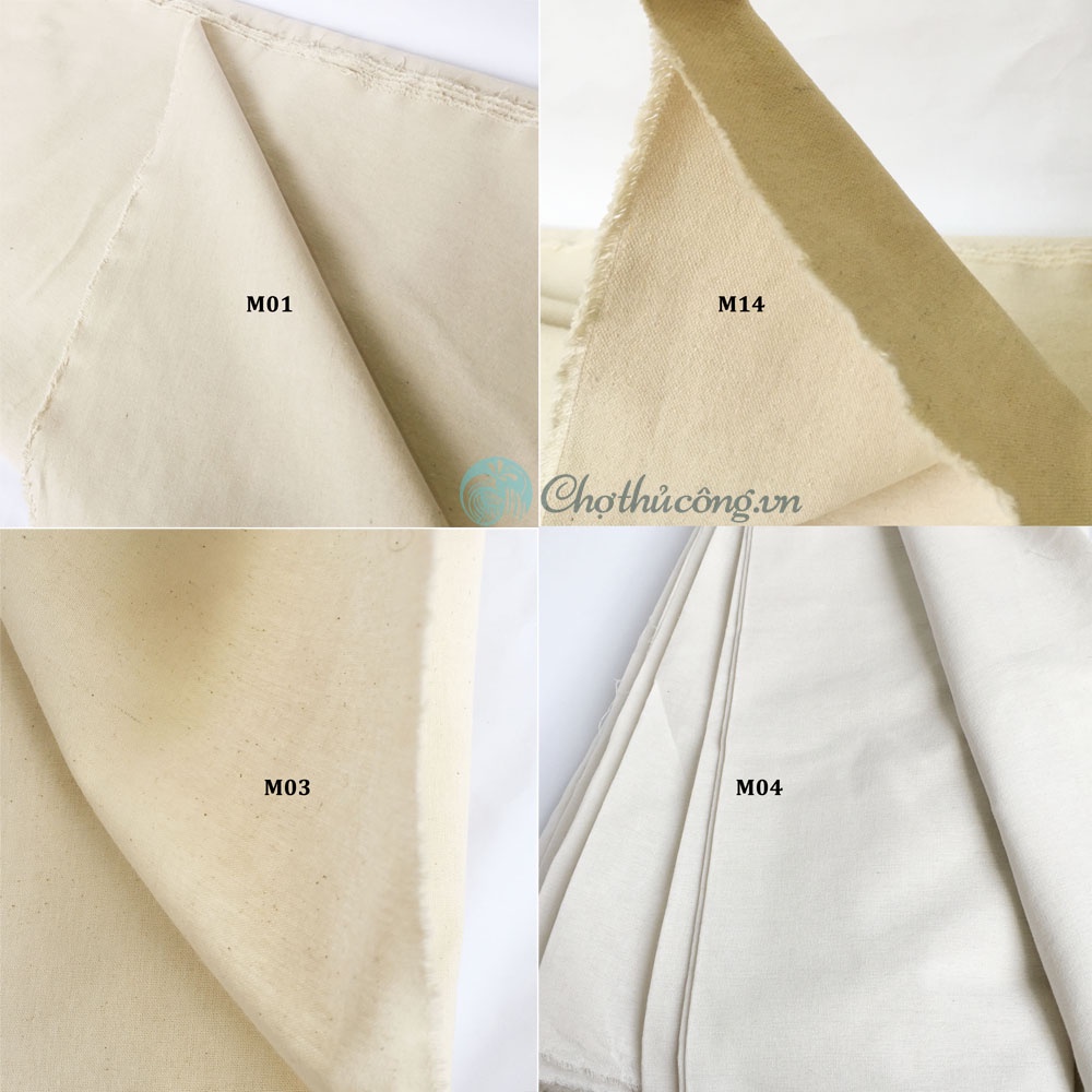 Vải bố canvas trơn - vải bố mộc trắng / kem (R1.55mxD1m), làm lều cho bé, rèm cửa, thêu, may gối, túi ví handmade
