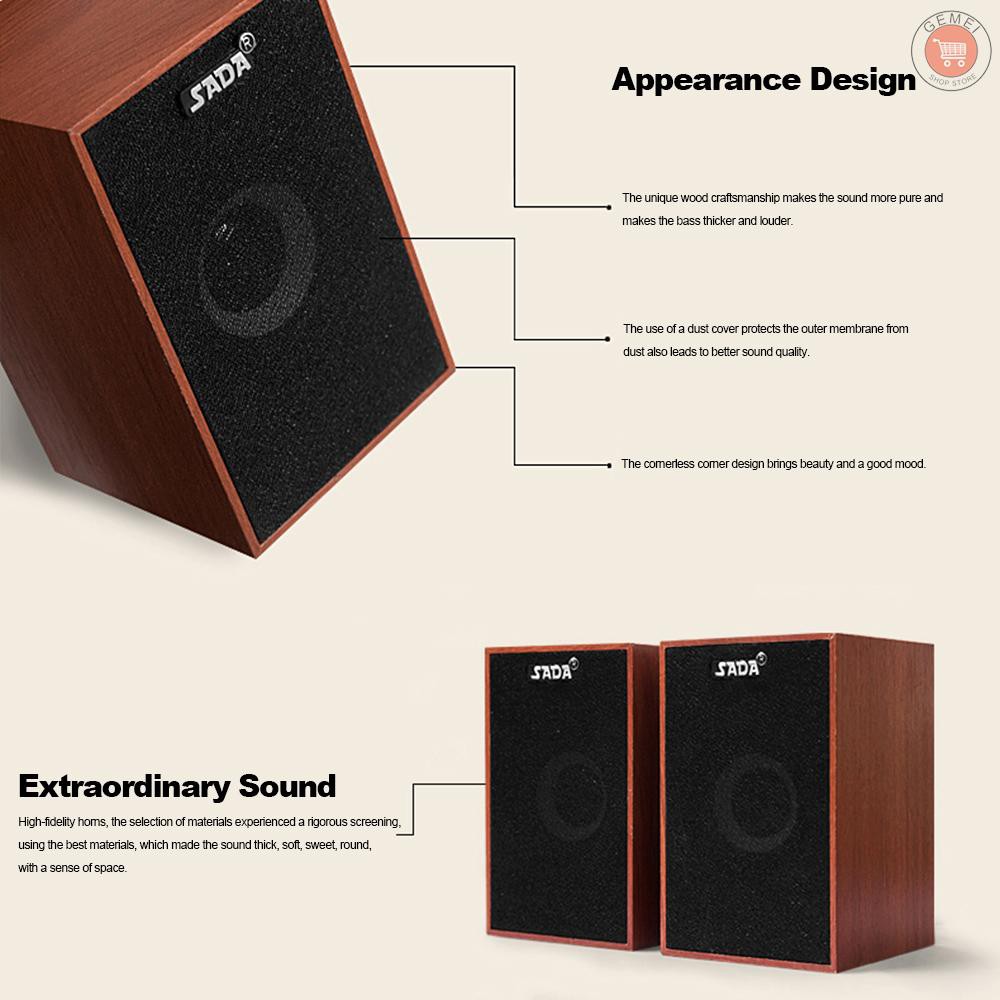 Loa thung subwoofer SADA V-160 có dây USB bằng gỗ âm thanh bass stereo dành cho máy vi tính