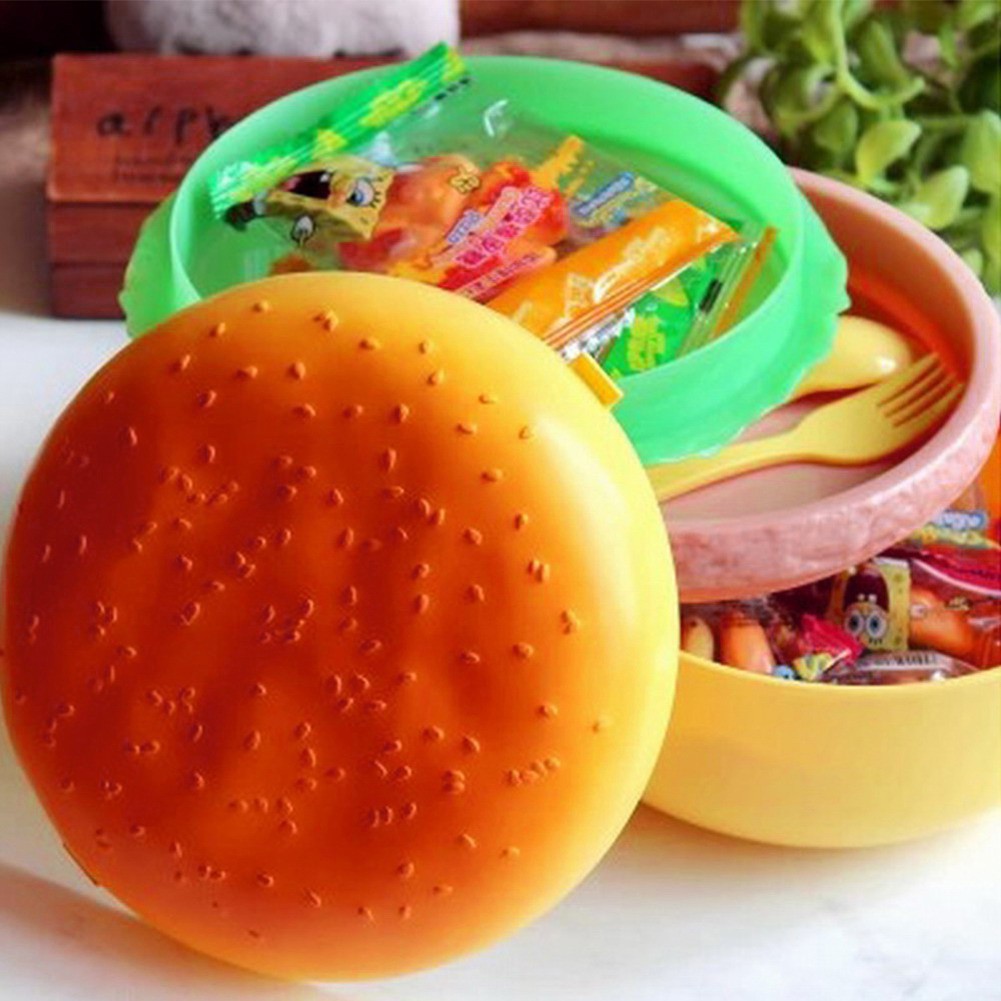 Hộp Cơm Bento 3 Tầng Hình Hamburger Màu Trắng | BigBuy360 - bigbuy360.vn