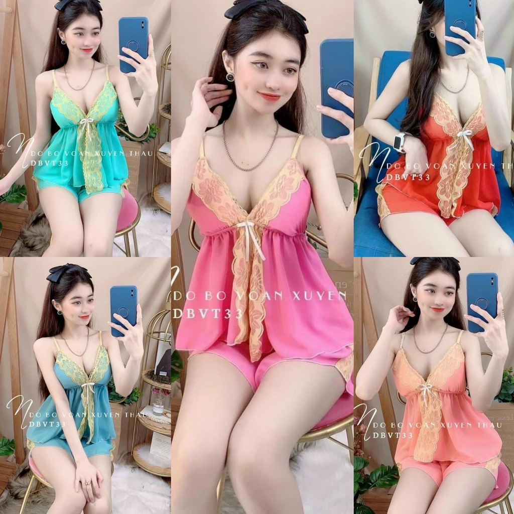đồ ngủ 2 dây có mút ngực có ren siêu dễ thương , vải phi lụa họa tiết nhiều màu siêu xinh freesize dưới 57kg