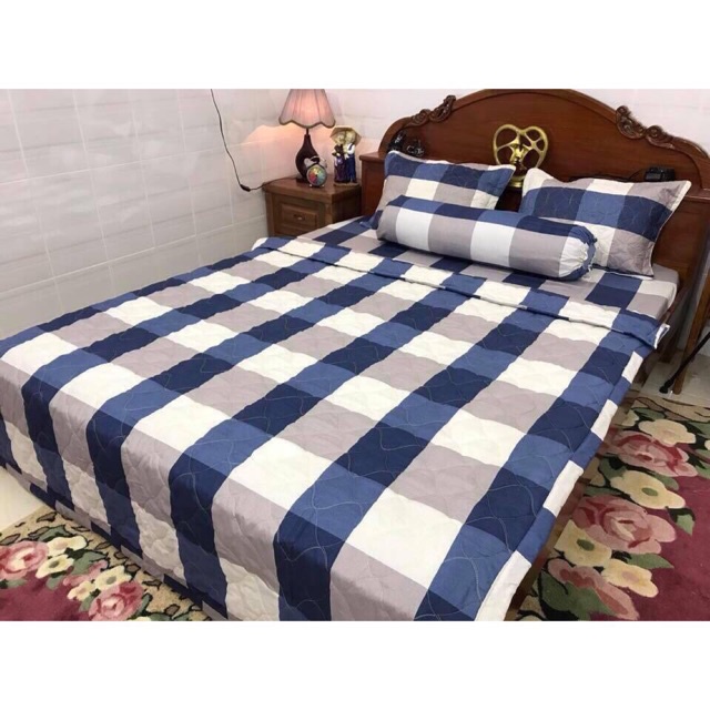 CHĂN HÈ TRẦN BÔNG MẪU CARO CỰC ĐẸP COTTON TRẦN BÔNG 2 MẶT 1M6 X2M