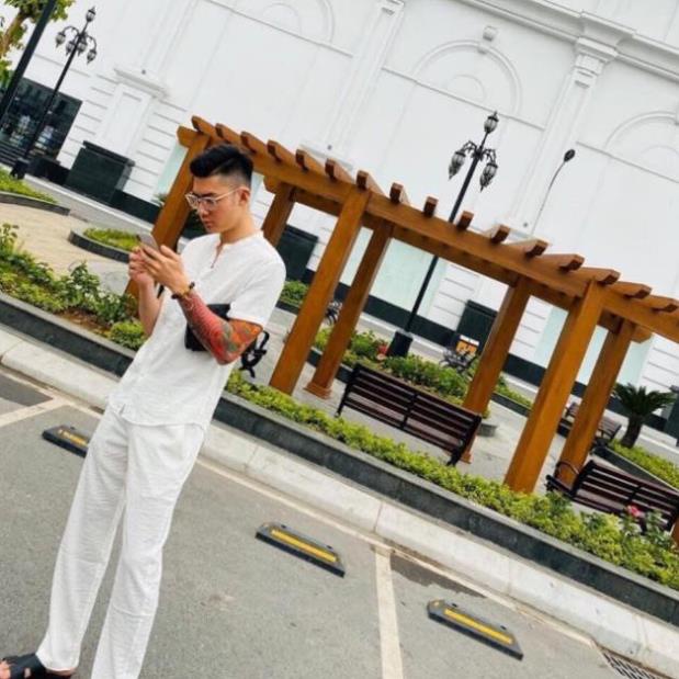 Bộ đũi cổ tàu áo cộc quần dài Mango . ' ;