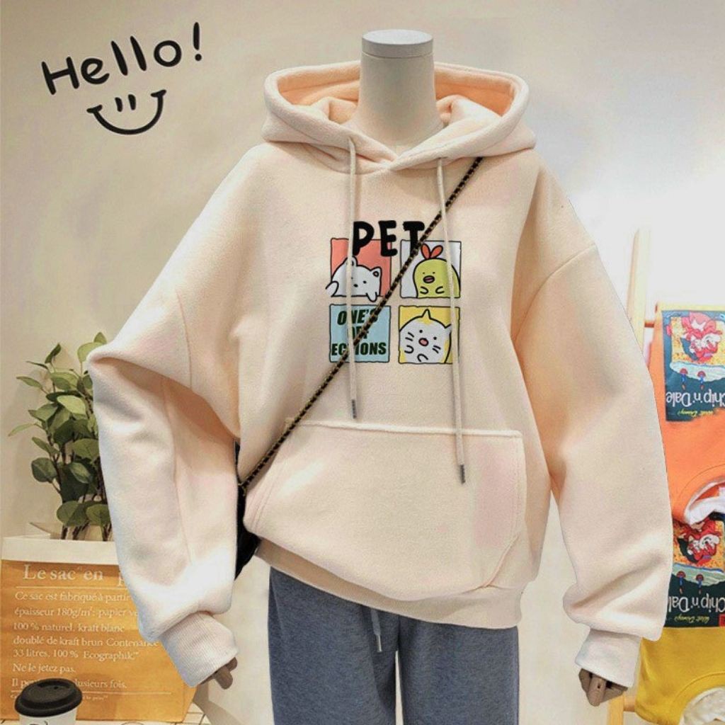 ÁO KHOÁC HOODIE NỈ UNISEX IN PET ICON ÁO KHOÁC NỈ FORM RỘNG NAM NỮ NHIỀU MÀU