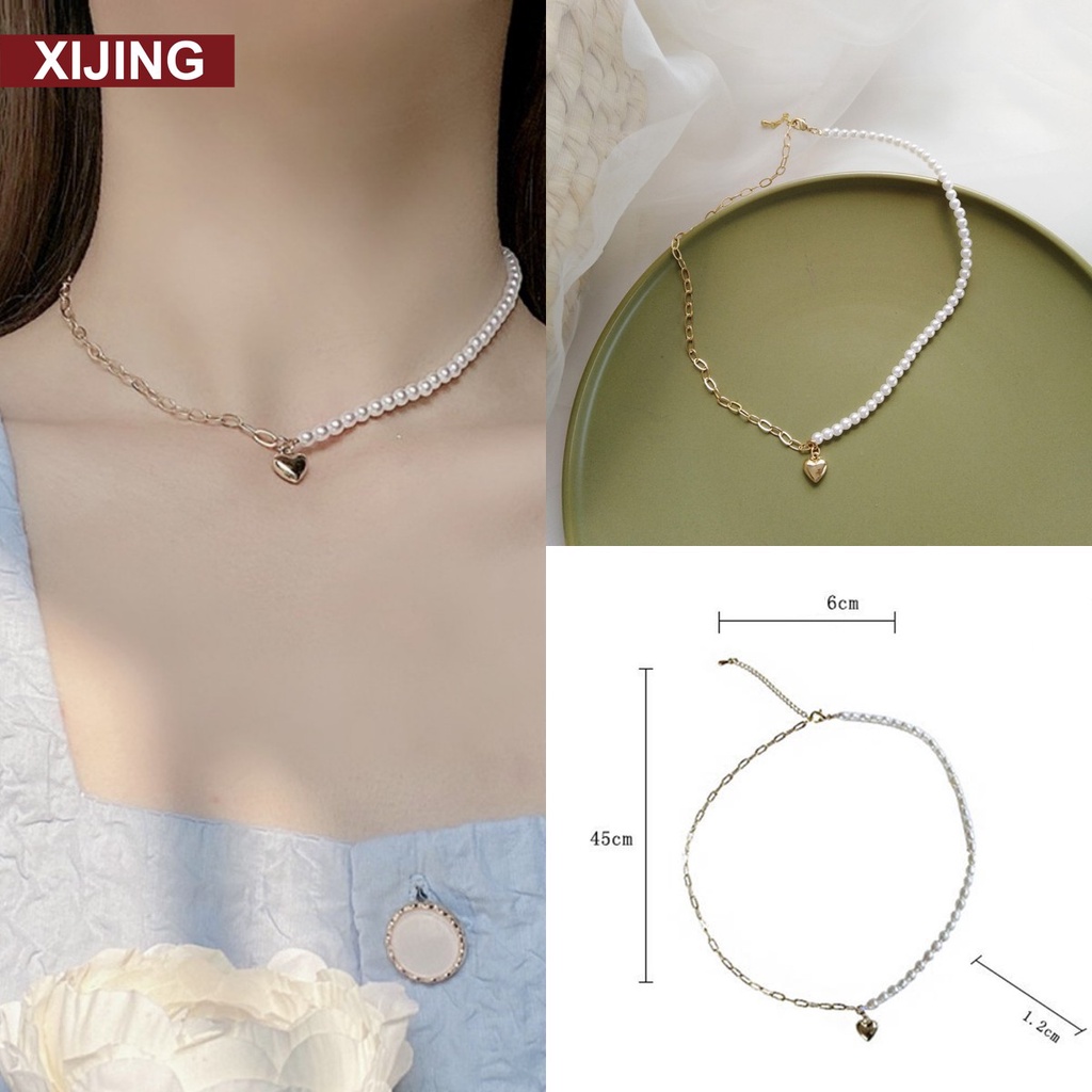 vòng cổ Choker Mặt Trái Tim Đính Ngọc Trai Thời Trang