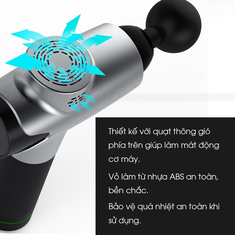 ✨BH 1 NĂM✨Súng massage cầm tay cao cấp EM003 CÁT Á 20 mức độ rung, 6 Đầu Massage,Màn LCD, điều khiển Cảm Ứng 1 chạm